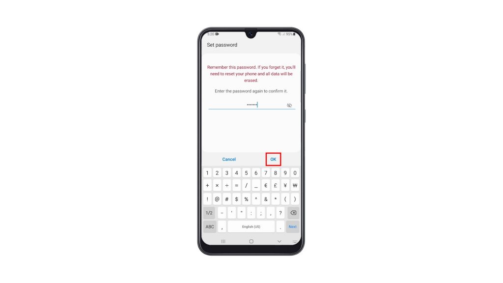 add password galaxy a50 5