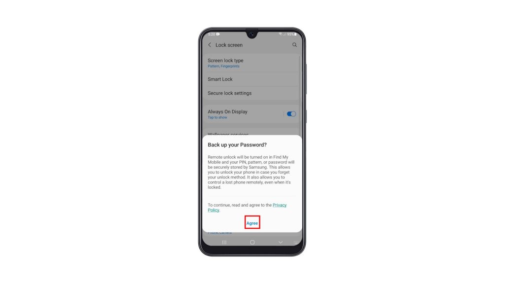 add password galaxy a50 6