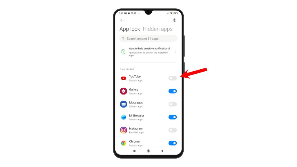 enable app lock redmi note8pro turnoff