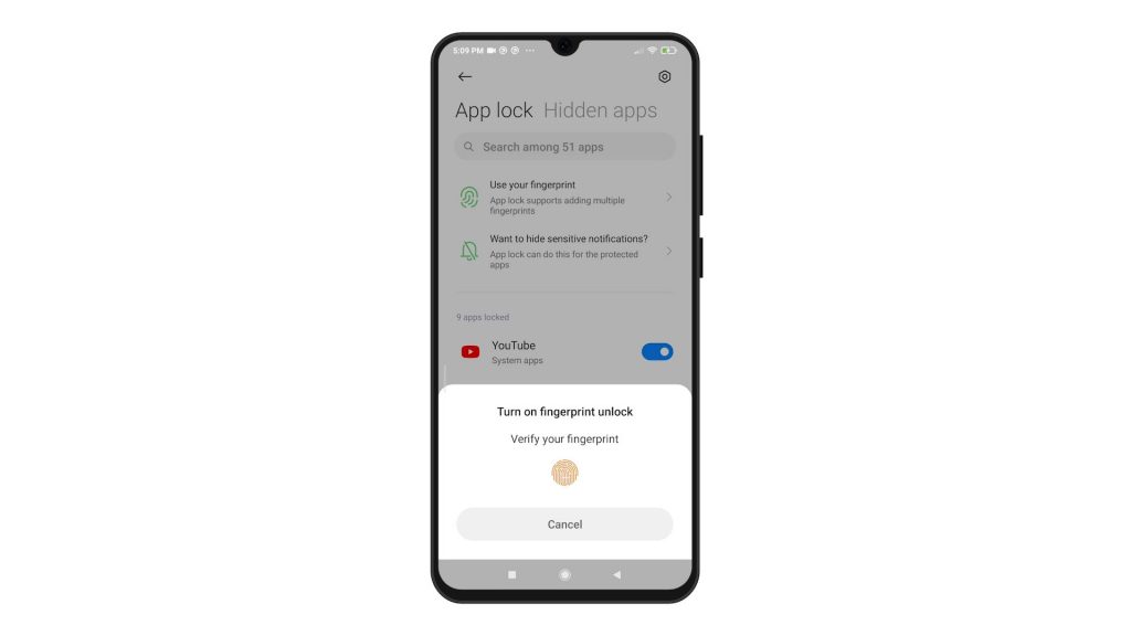 enable app lock redmi note8pro verifyfingerprnt