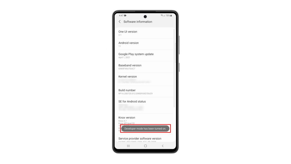 enable developer mode galaxy a71 6