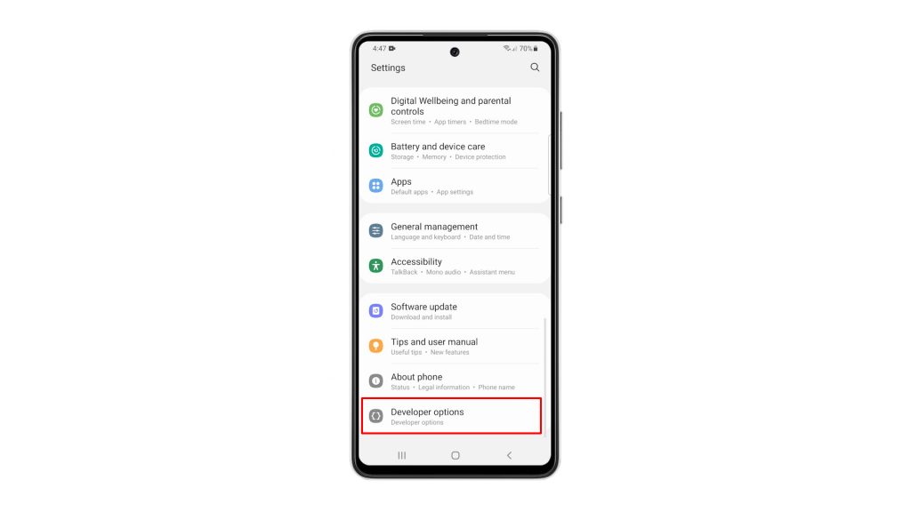 enable developer mode galaxy a71 7