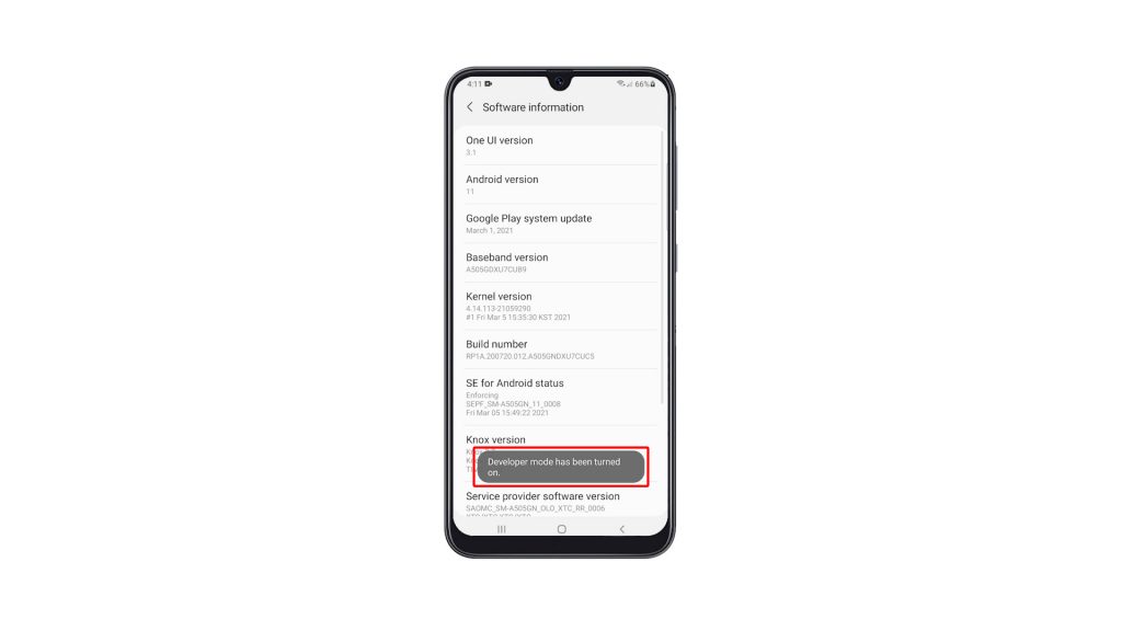 enable developer options galaxy a31 5