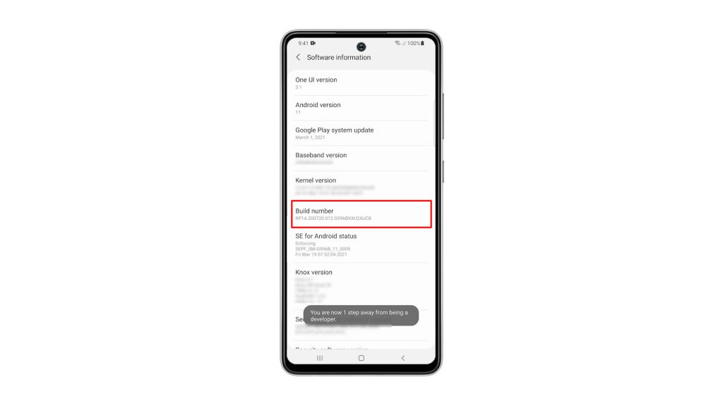 enable developer options galaxy a52 5