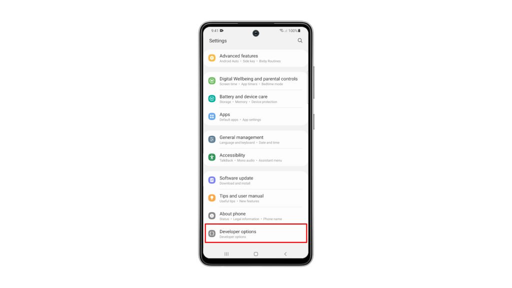 enable developer options galaxy a52 7