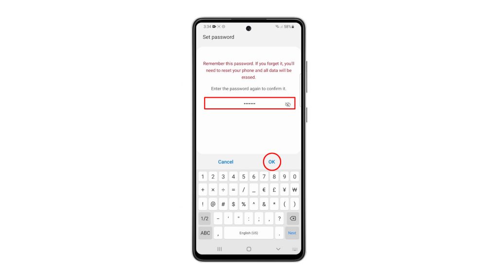 enable password unlock galaxy a71 6