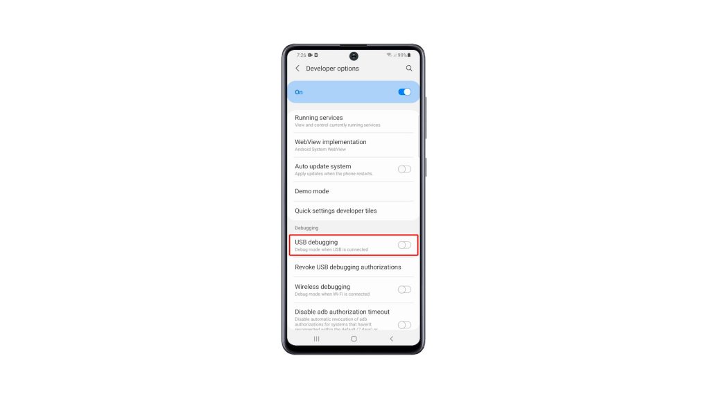 enable usb debugging galaxy a51 7