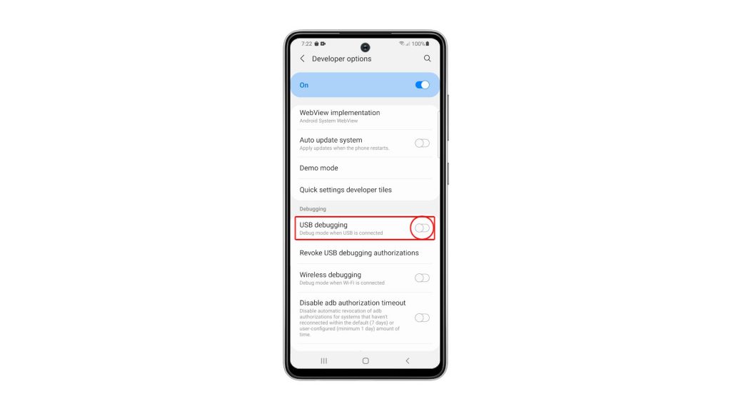 enable usb debugging galaxy a52 7