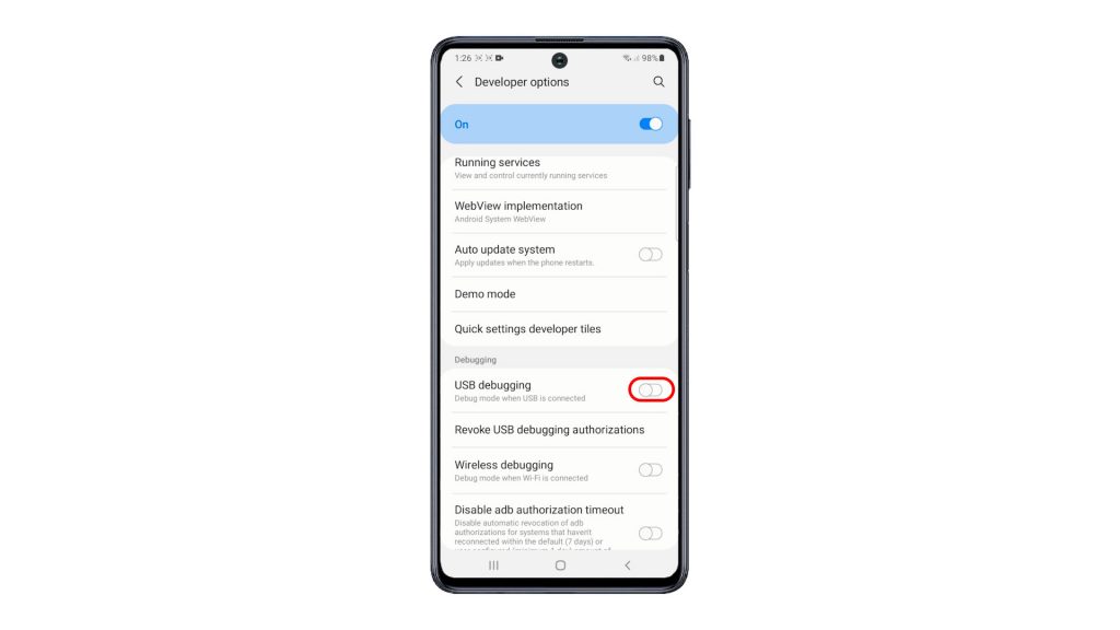 enable usb debugging mode galaxy m51 switchon