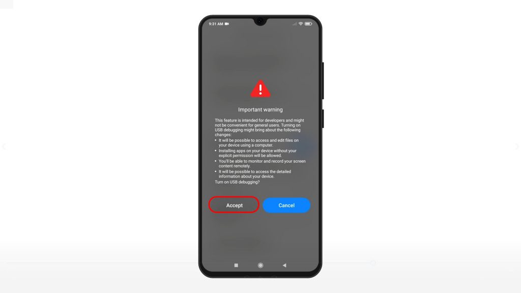 enable xiaomi redmi note8pro usb debugging accept