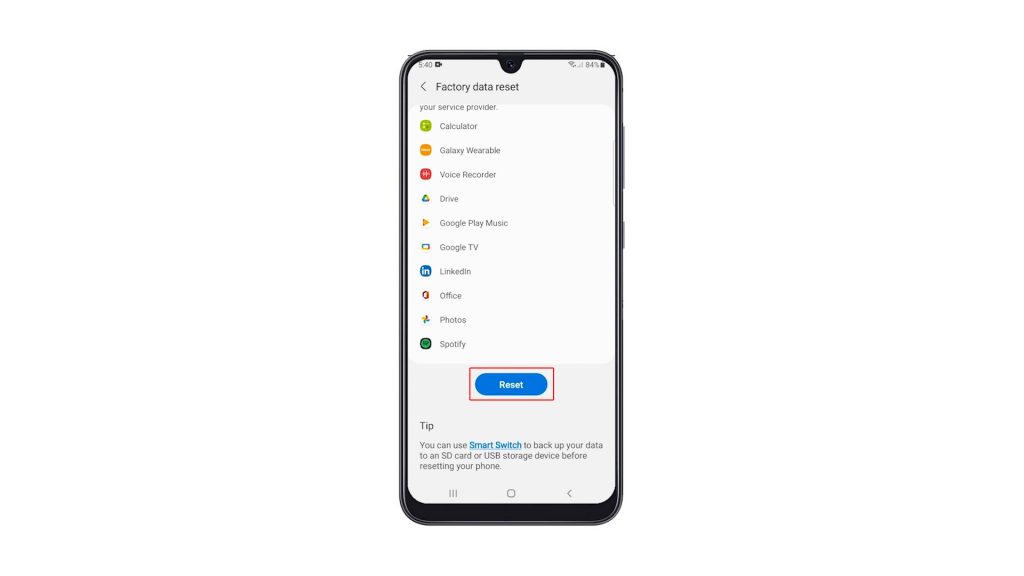 factory reset galaxy a50 5