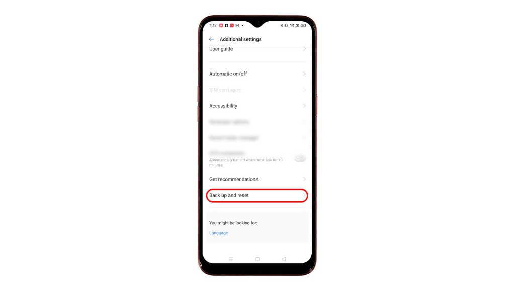 factory reset realme narzo10 via settings backup