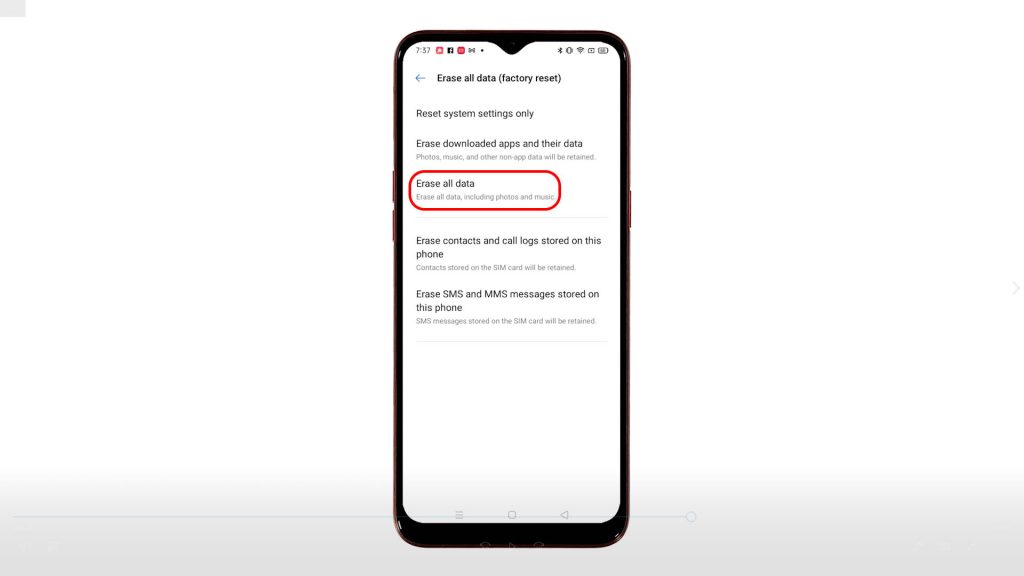 factory reset realme narzo10 via settings eadata2