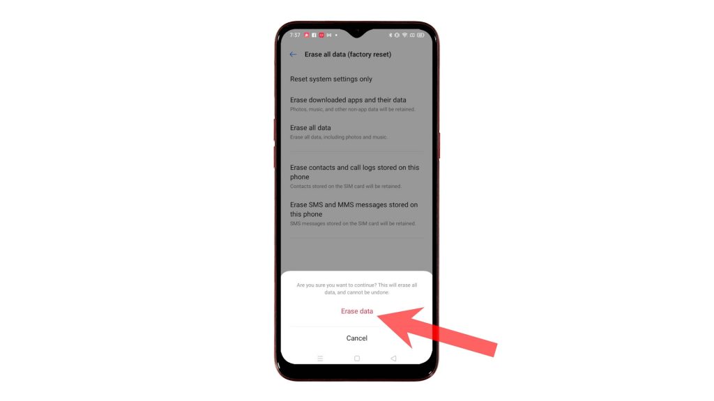 factory reset realme narzo10 via settings erasedata2