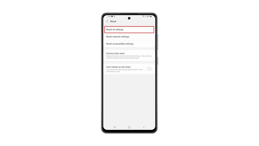reset all settings galaxy a72 5