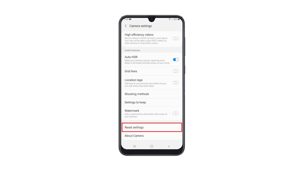 reset camera settings galaxy a50 3