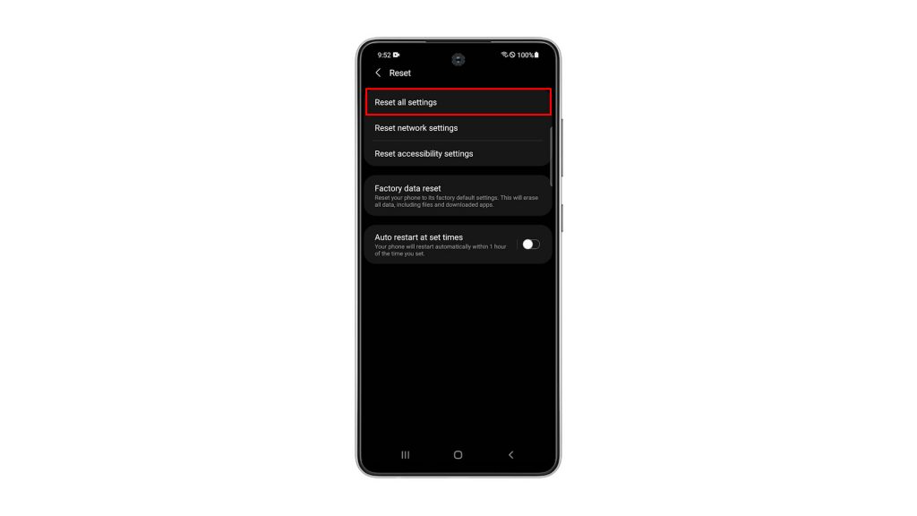 reset settings galaxy a52 4