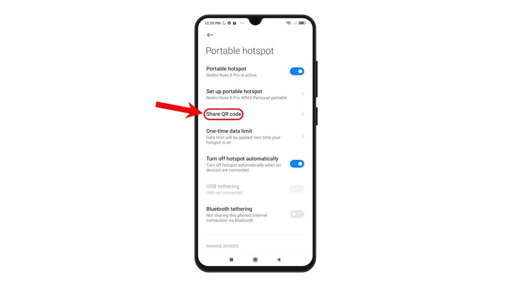 set up portable hotspot redmi note8 pro chareqrcode