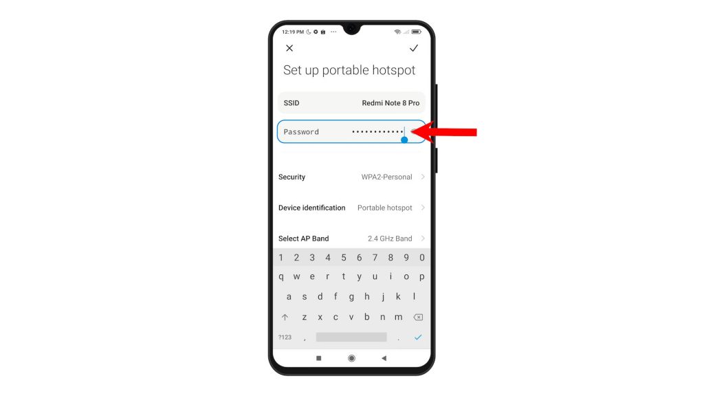 set up portable hotspot redmi note8 pro password