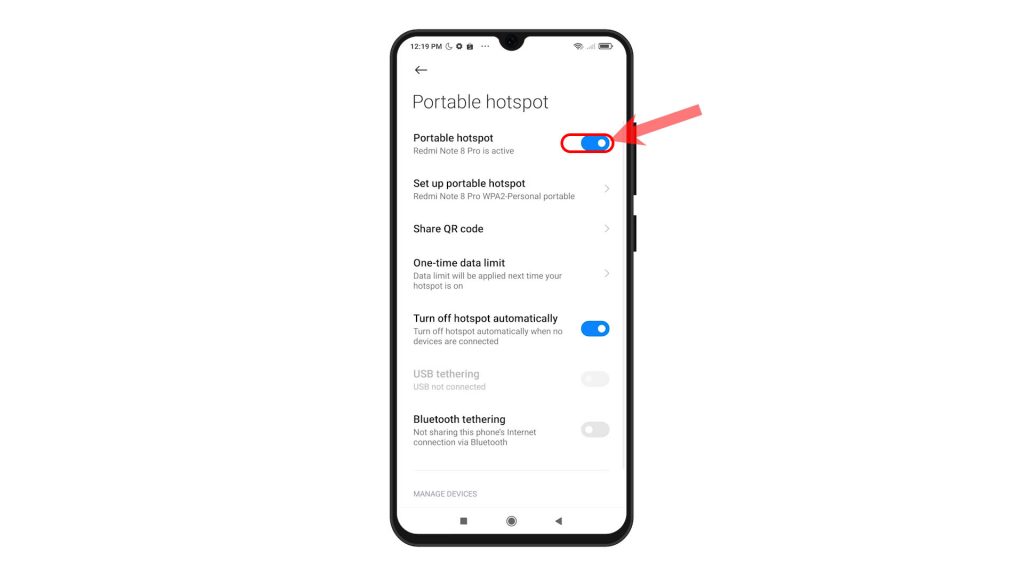 set up portable hotspot redmi note8 pro switchon