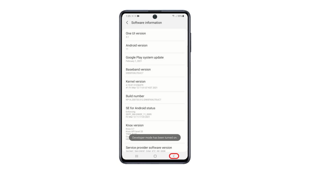 unlock developer options galaxy m51 back