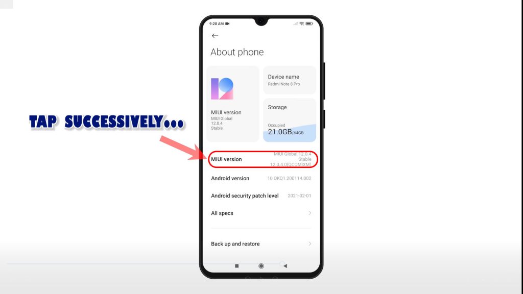 unlock xiaomi redmi note8pro developer options miuiversion