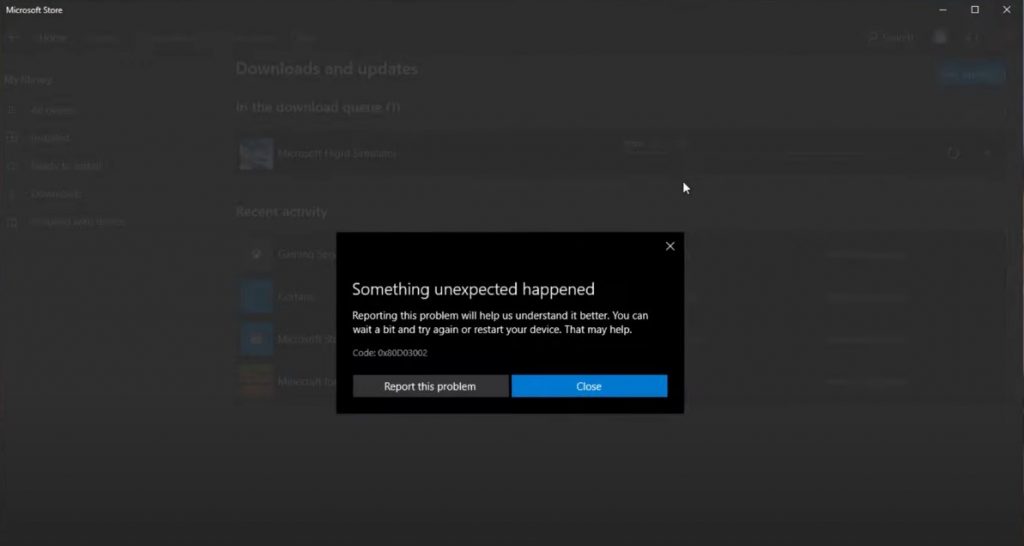 Microsoft Store 0x80D03002 Error