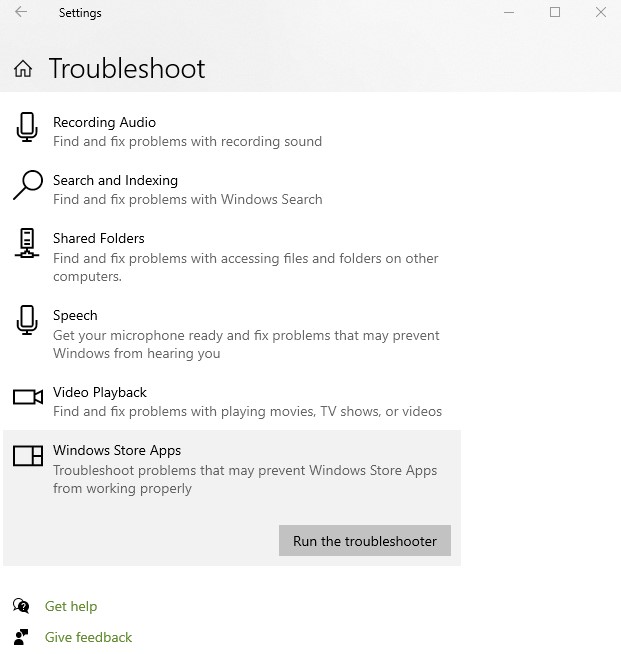 Windows Store Apps troubleshooter