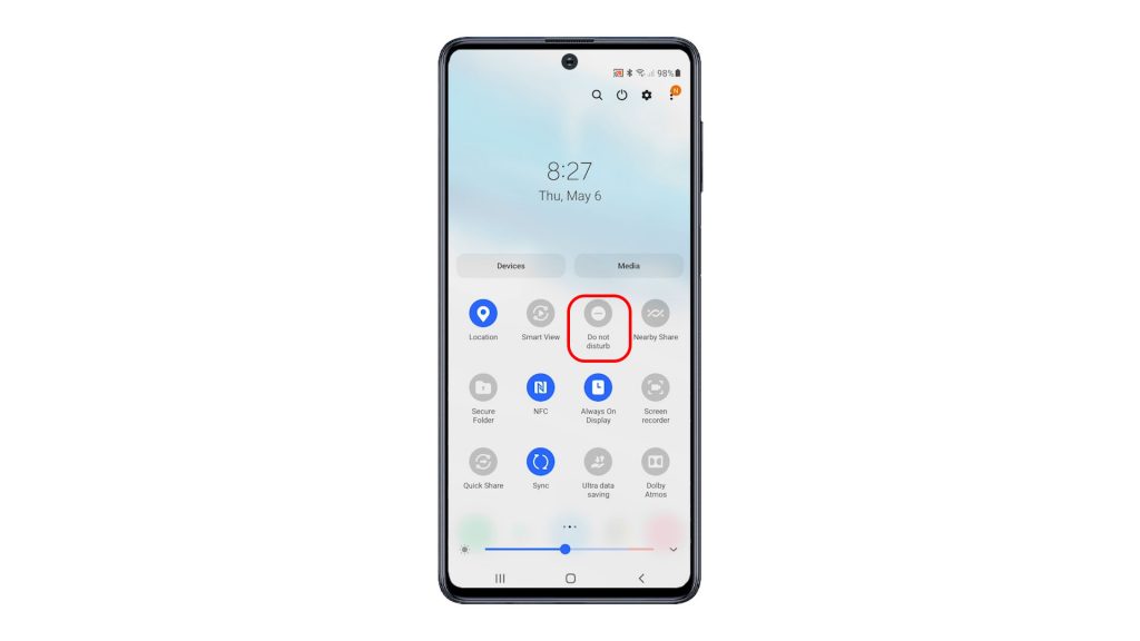 activate do not disturb mode galaxy a50 dndshortcut