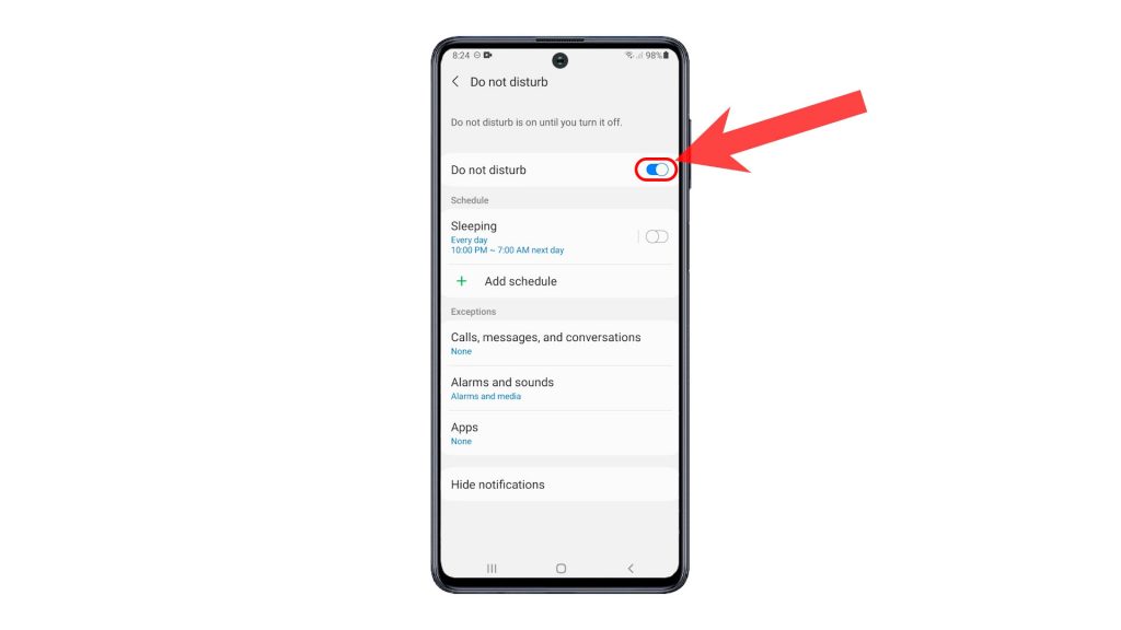 activate do not disturb mode galaxy a50 switchon