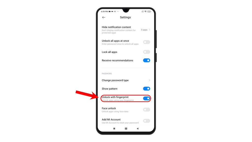 enable app lock redmi note 8 fingerprinttoggle