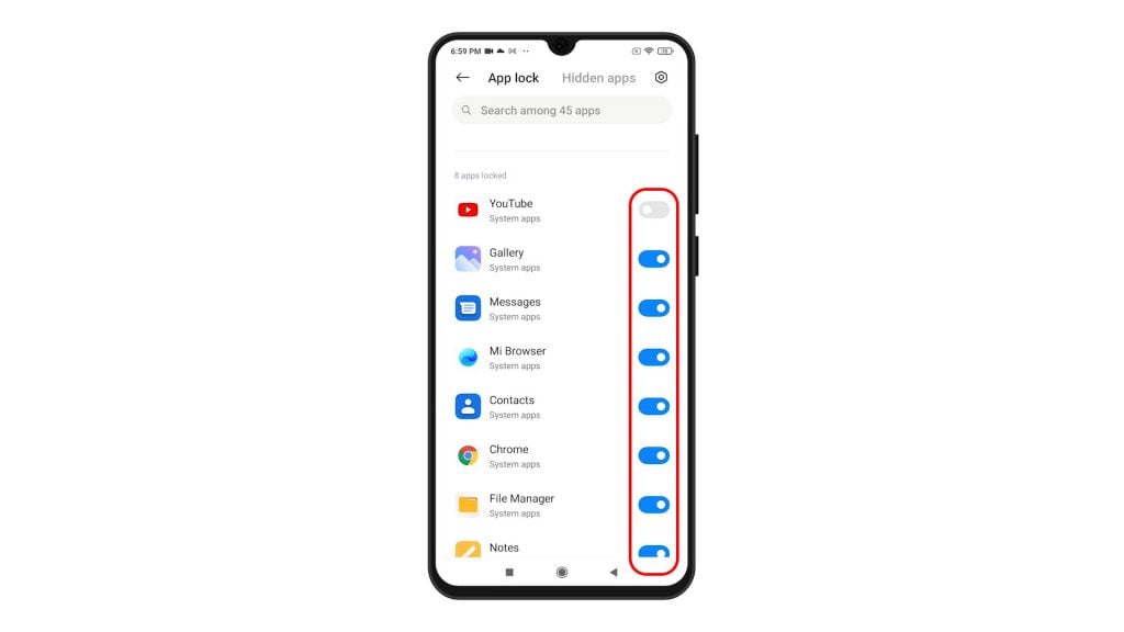 enable app lock redmi note 8 toggle