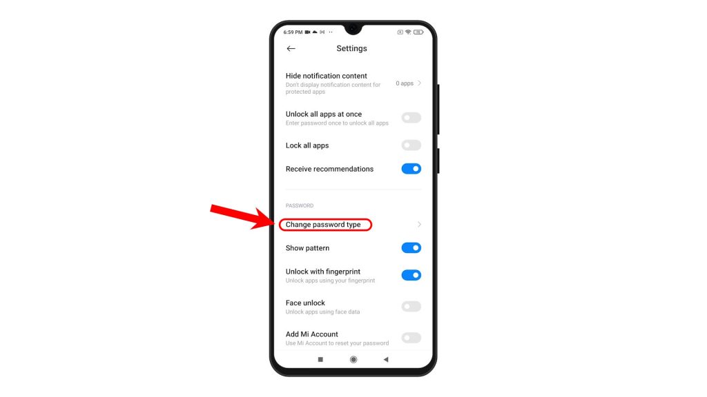 enable app lock redmi note 8.passwordtype