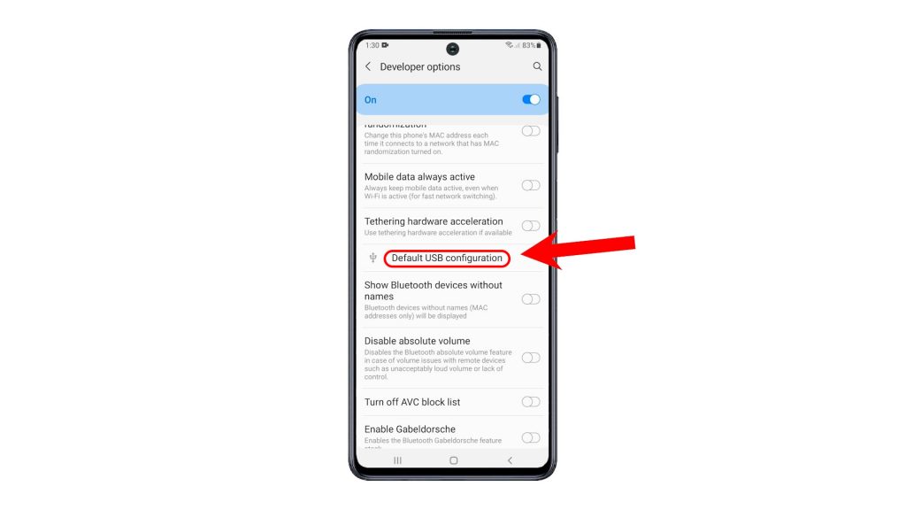 enable usb debugging mode galaxy a50 default