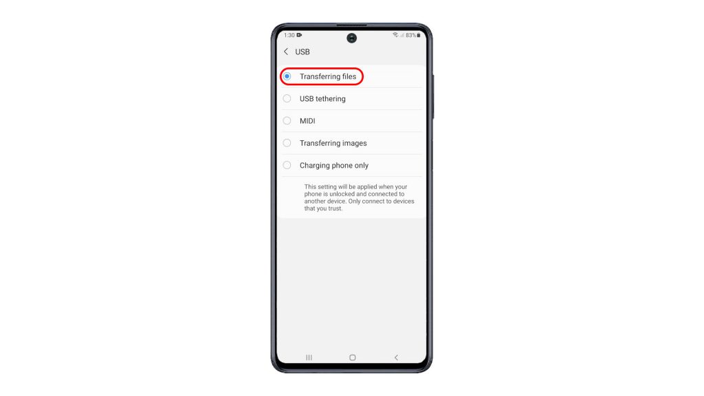 enable usb debugging mode galaxy a50 transferfiles