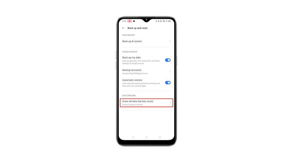 factory reset a realme 6i 5