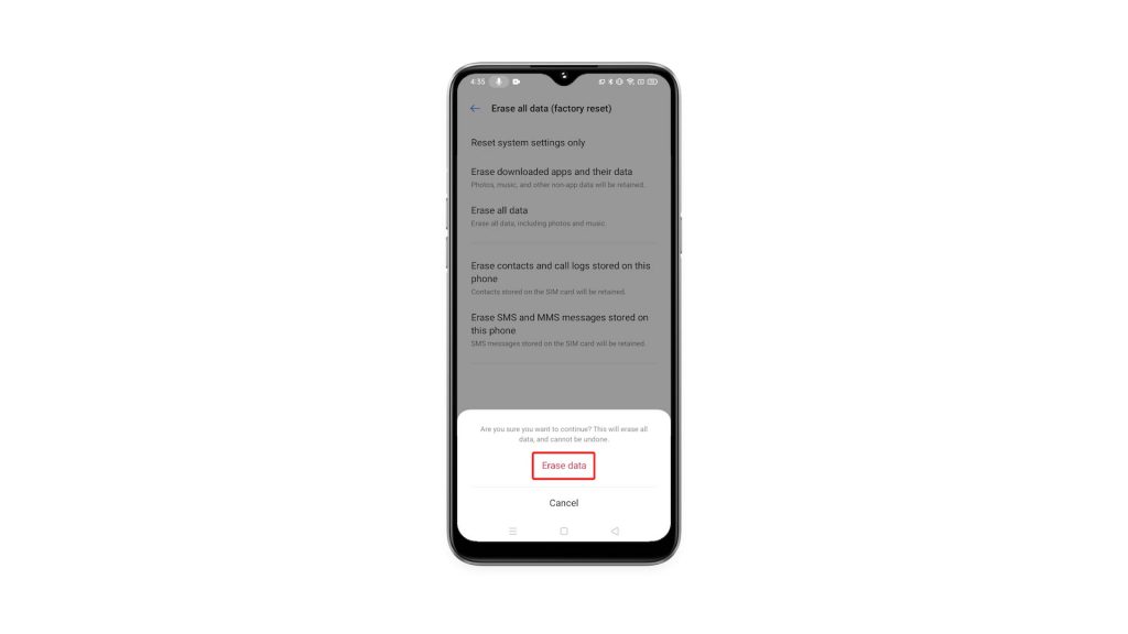 factory reset a realme 6i 8