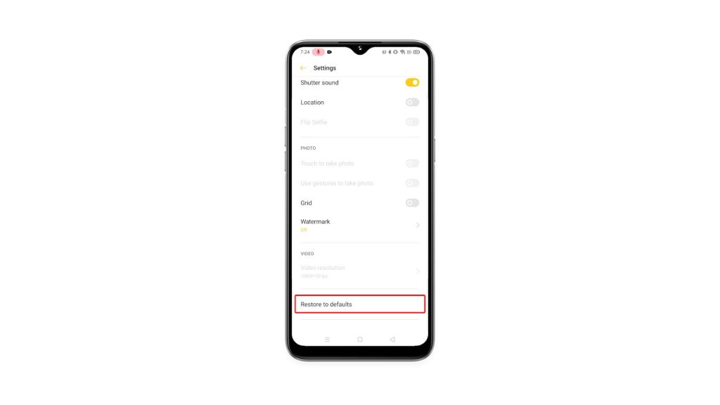reset camera settings realme 6i 4