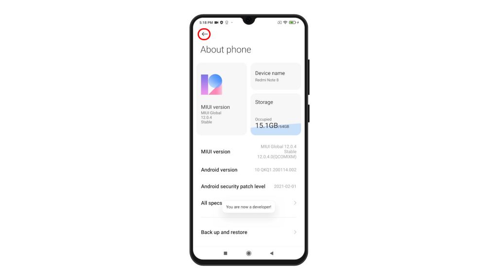 unlock developer options redmi note8 hidden features back