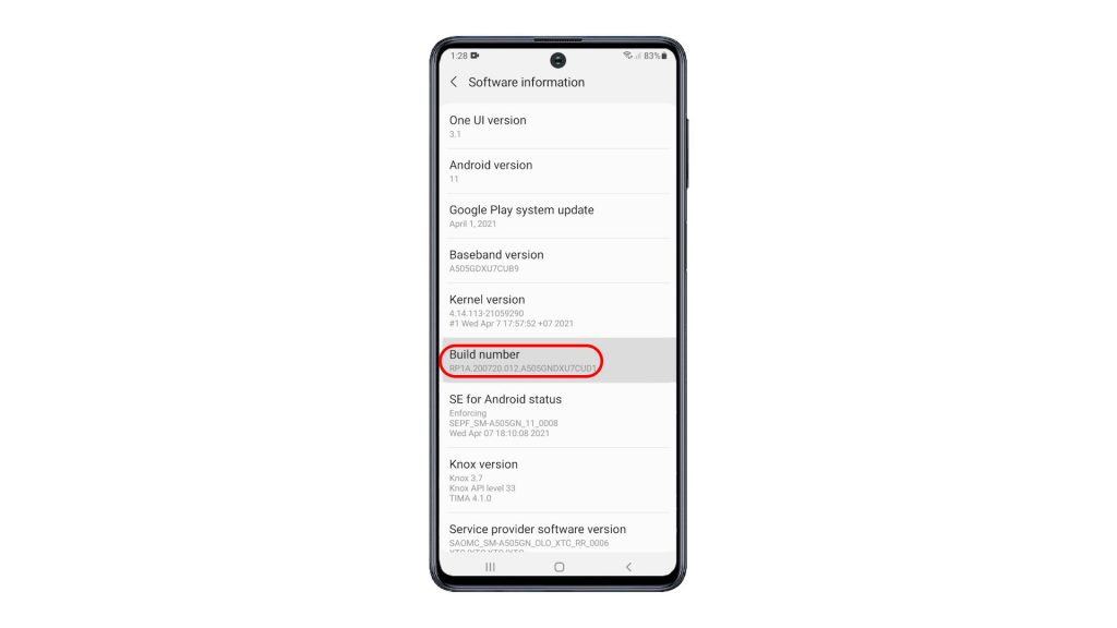 unlock galaxy a50 developer options buildnumber