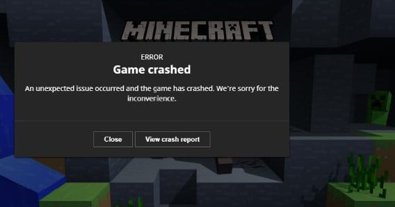 Minecraft game crashed error