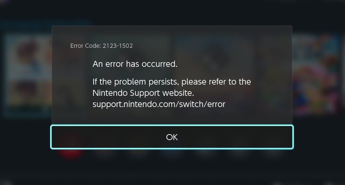 Nintendo Switch 2123 1502 error