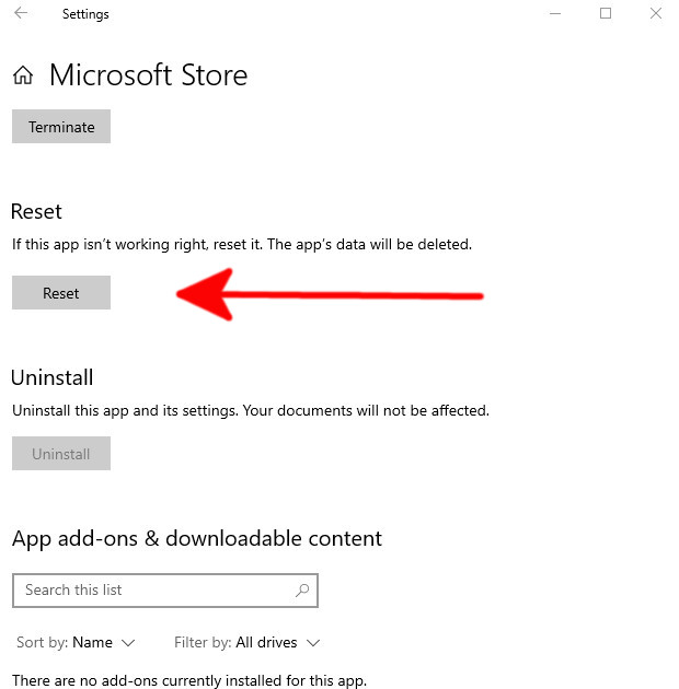 Reset Microsoft Store