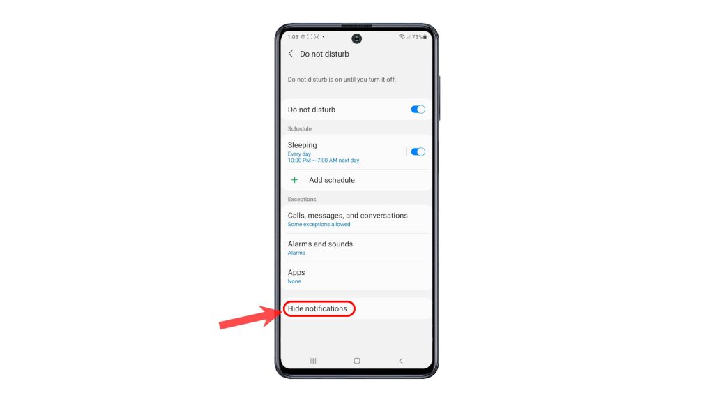 activate do not disturb mode galaxy m62 hidenotifications