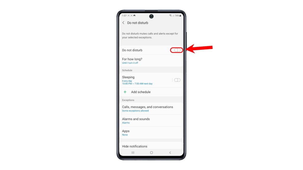 activate do not disturb mode galaxy m62 switchon