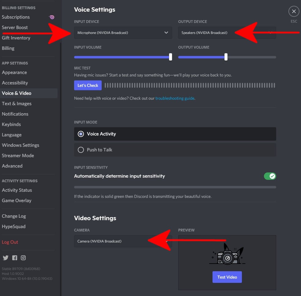 Discord Voice Video settings