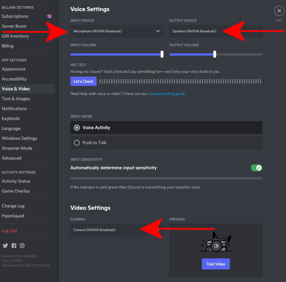 Discord Voice Video settings