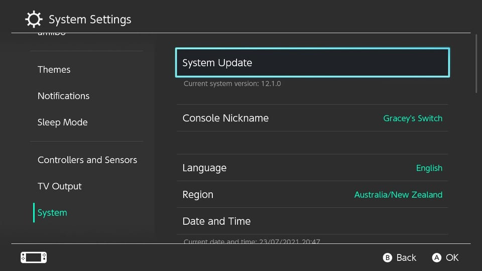 Nintendo Switch software update
