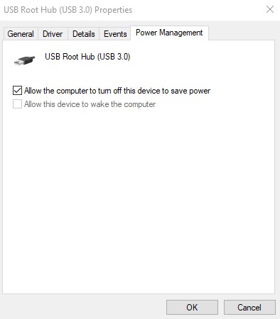 USB Root Hub properties