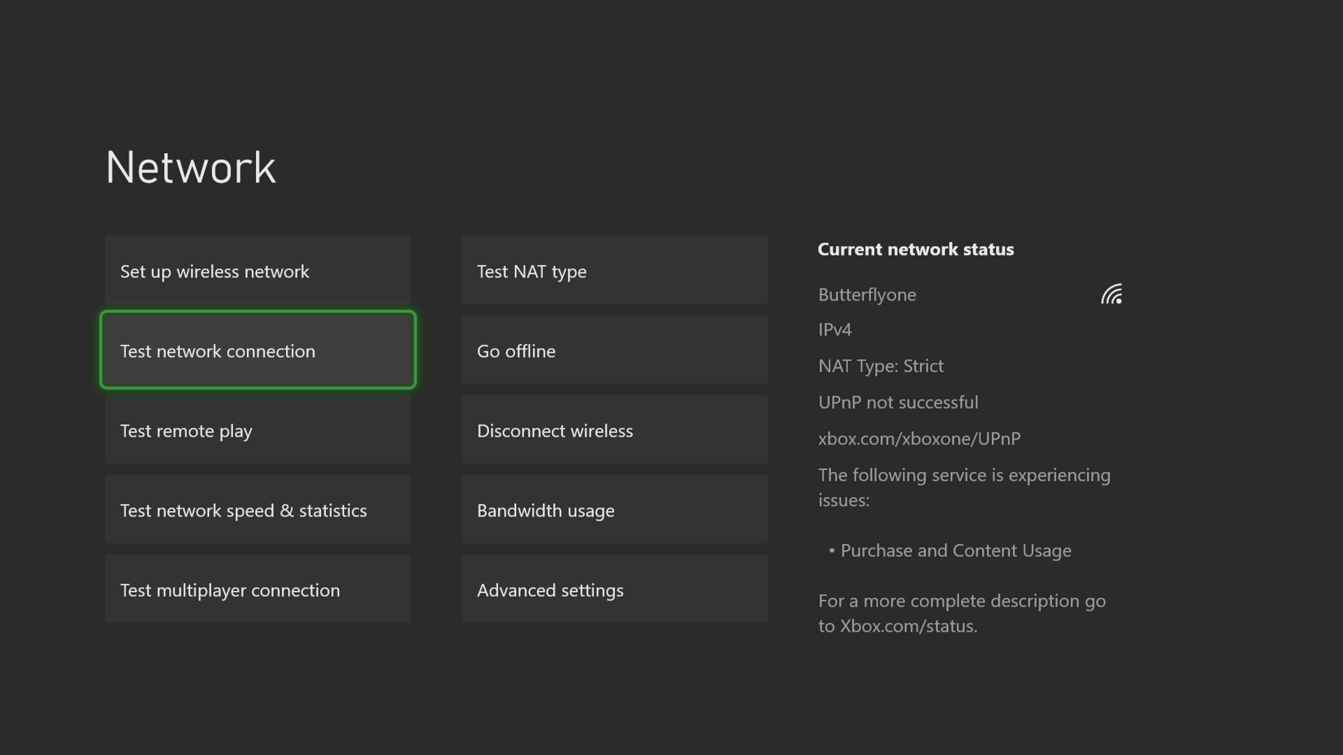Select Test network connection